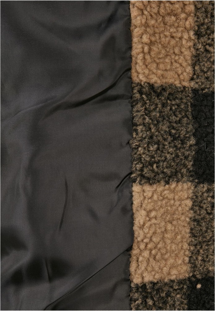 UrbanClassicsDamenJackeLadiesHoodedOversizedCheckSherpaJacketSofttaupeBlack-3XL