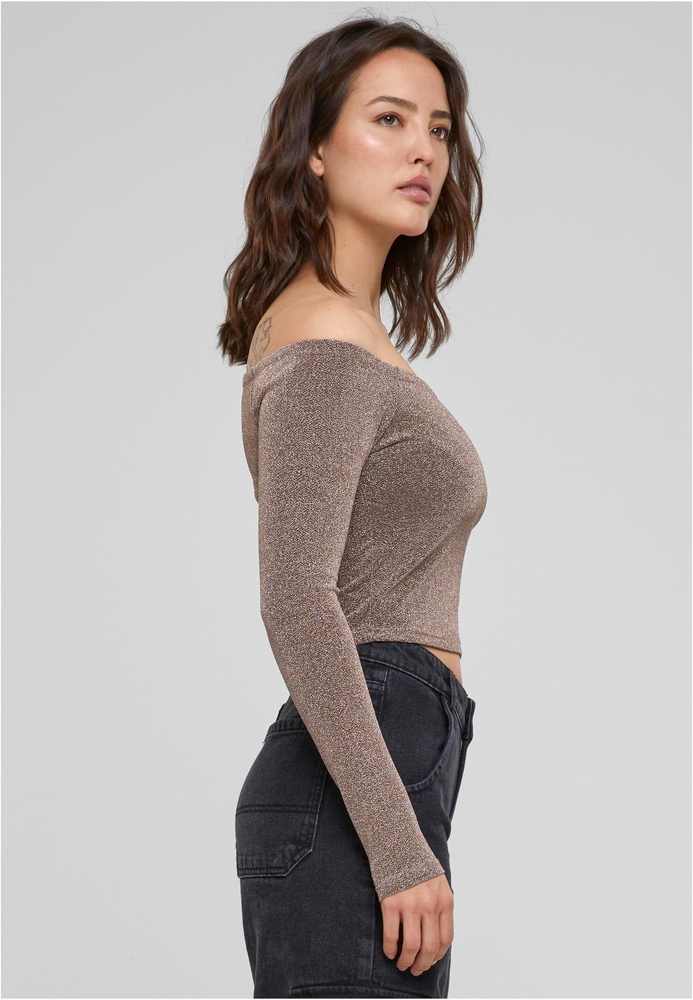 UrbanClassicsDamenLadiesOffShoulderGlitterLongsleeveTB6125Gold-3XL
