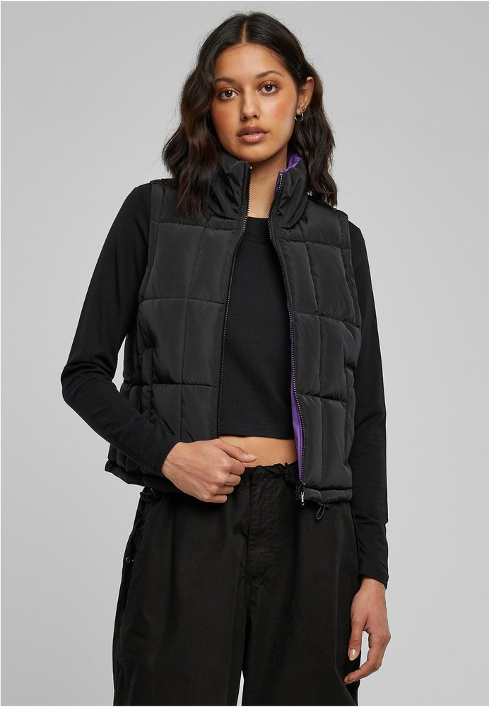UrbanClassicsDamenWesteLadiesReversibleCroppedPufferVestBlackRealviolet-3XL