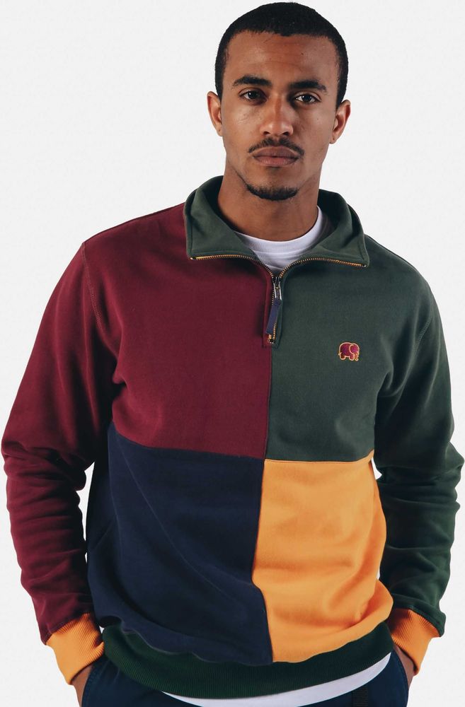 TrendsplantSweaterColorBlockHalfZipSweaterHarlequinGreen-XS