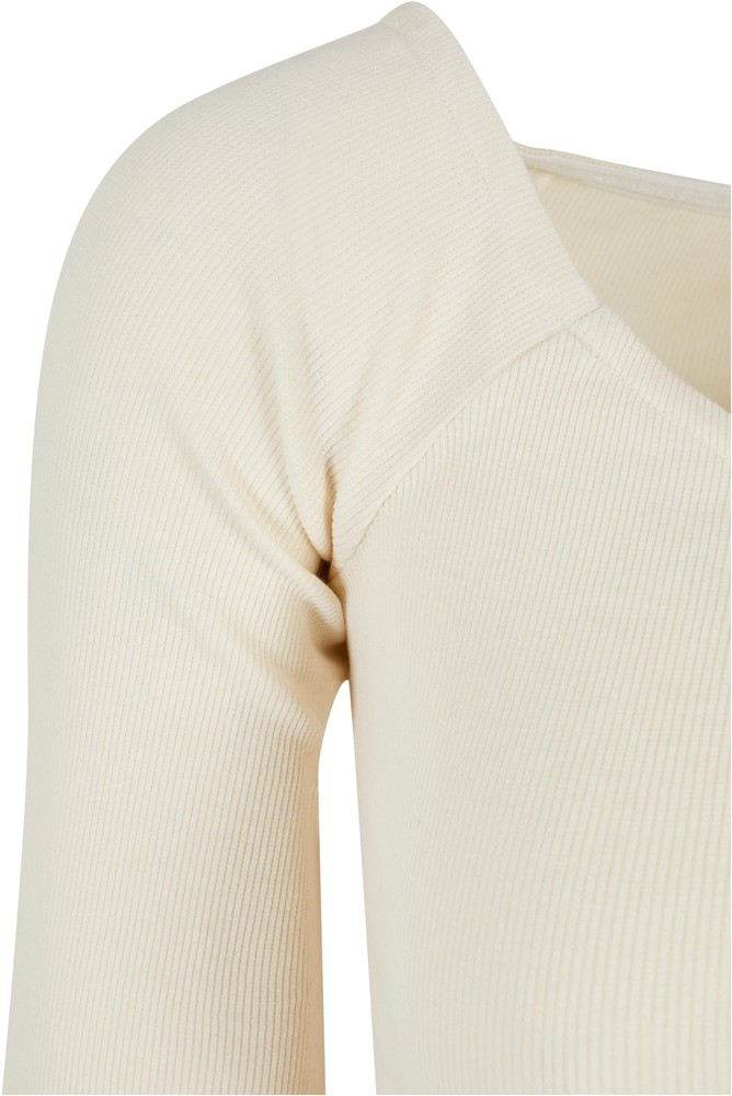 UrbanClassicsDamenLadiesShortRibWideV-NeckLongsleeveWhitesand-3XL