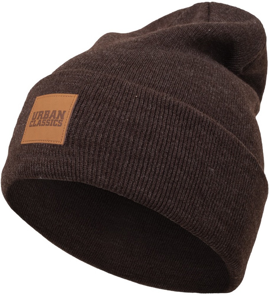 UrbanClassicsBeanieLeatherpatchLongBeanieHeatherbrown