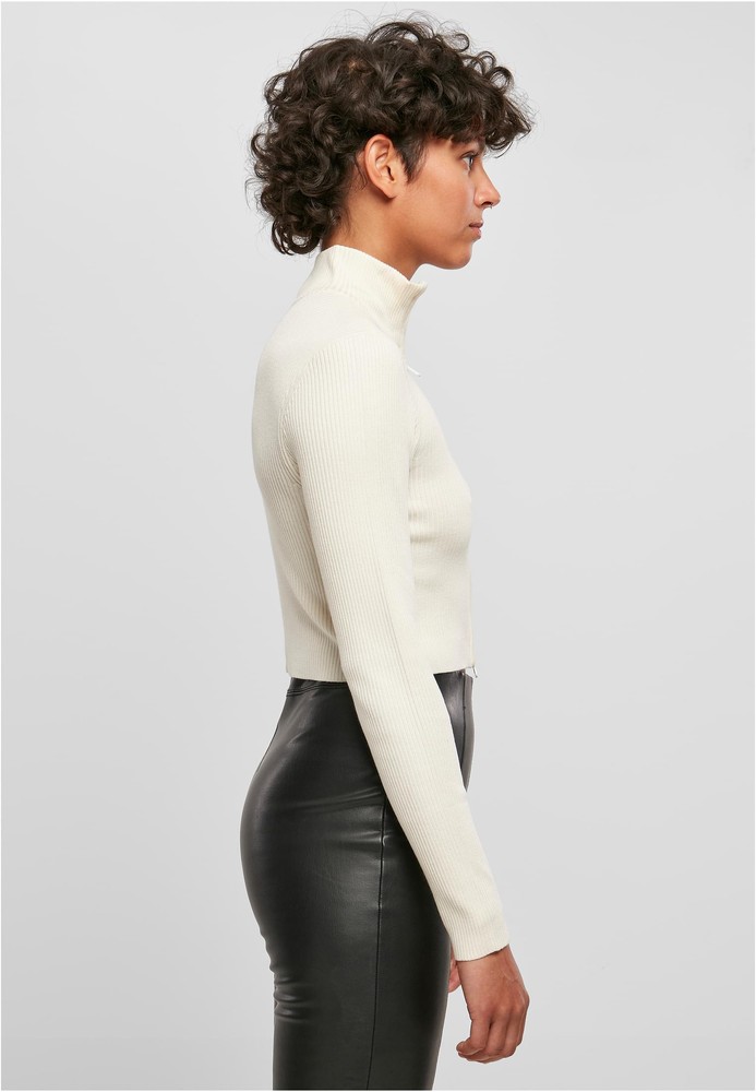 UrbanClassicsDamenStrickjackeLadiesCroppedRibKnitZipCardiganWhitesand-3XL