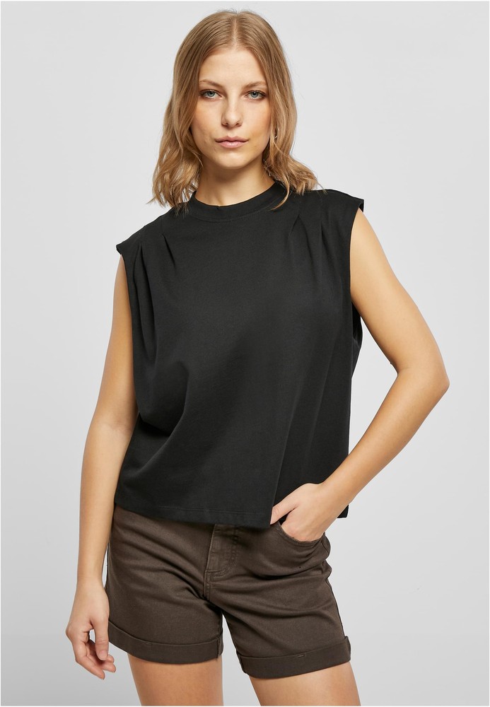 UrbanClassicsDamenShirtLadiesOrganicHeavyPleatedShoulderTopBlack