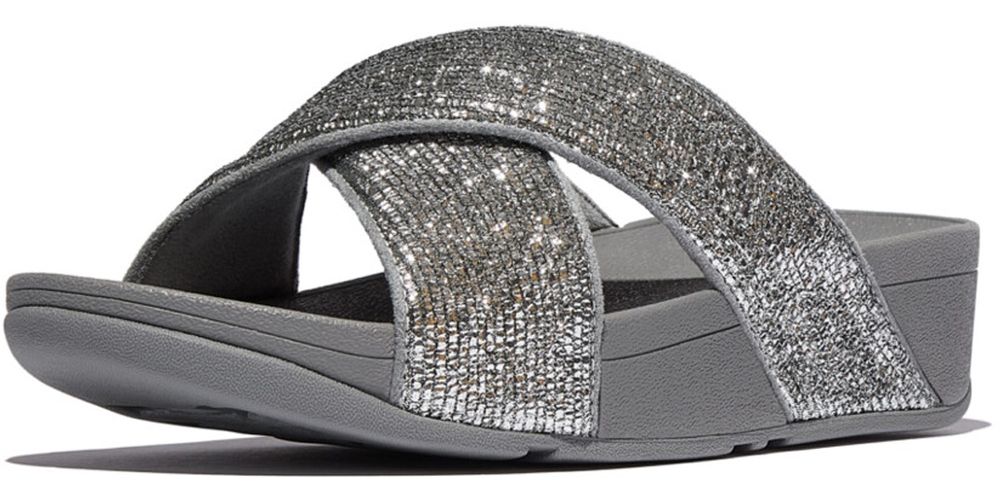 FitFlopDamenSandalenLuluCrinkled-ShimmerCrossSlidesE1BSilvereen-36