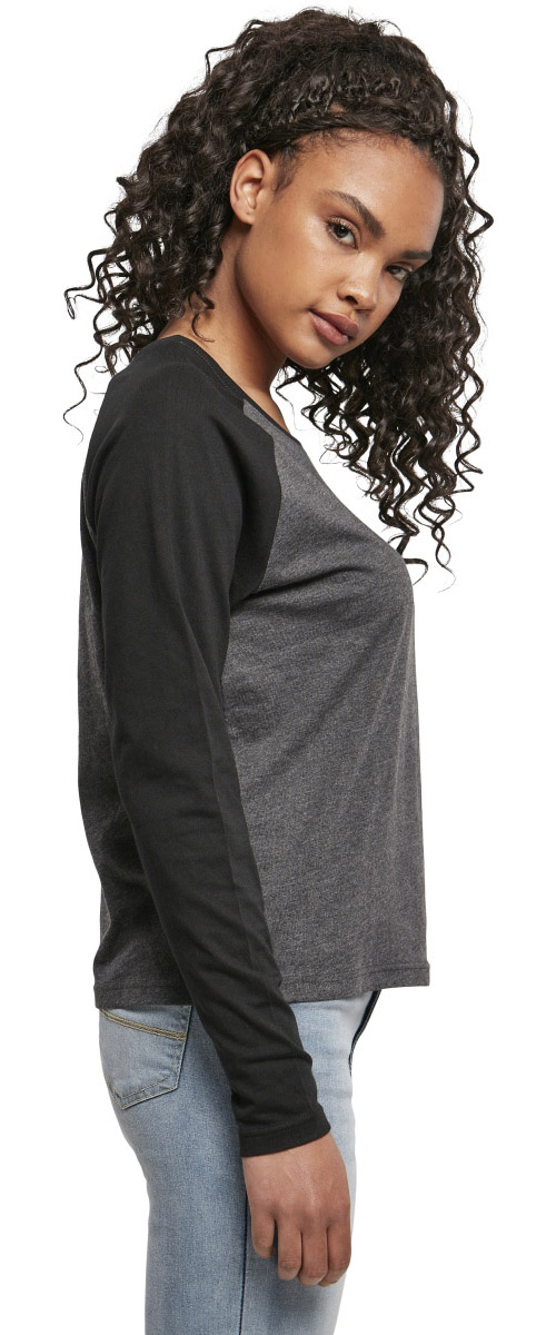 UrbanClassicsDamenLongsleeveLadiesContrastRaglanLongsleeveCharcoalBlack