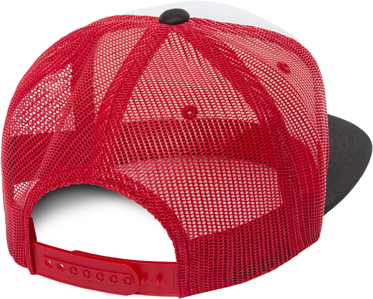FlexfitCapFoamTruckerwithWhiteFrontBlackWhiteRed