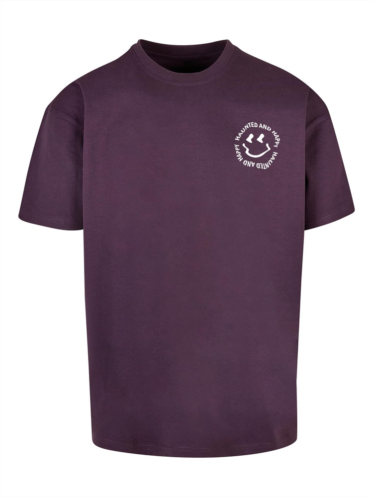 MerchcodeT-ShirtHalloweenHauntedAndHappyTeeMP0009016Purplenight-3XL
