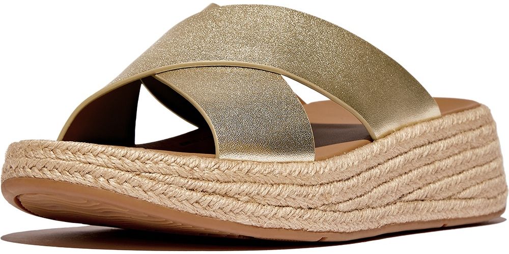 FitFlopDamenSandalenF-ModeEspadrilleLeatherFlatformCrossSlidesIV5Platino-36