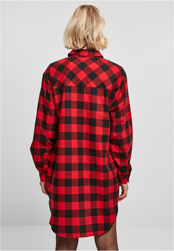 UrbanClassicsDamenKleidLadiesOversizedCheckFlannelShirtDressBlackRed