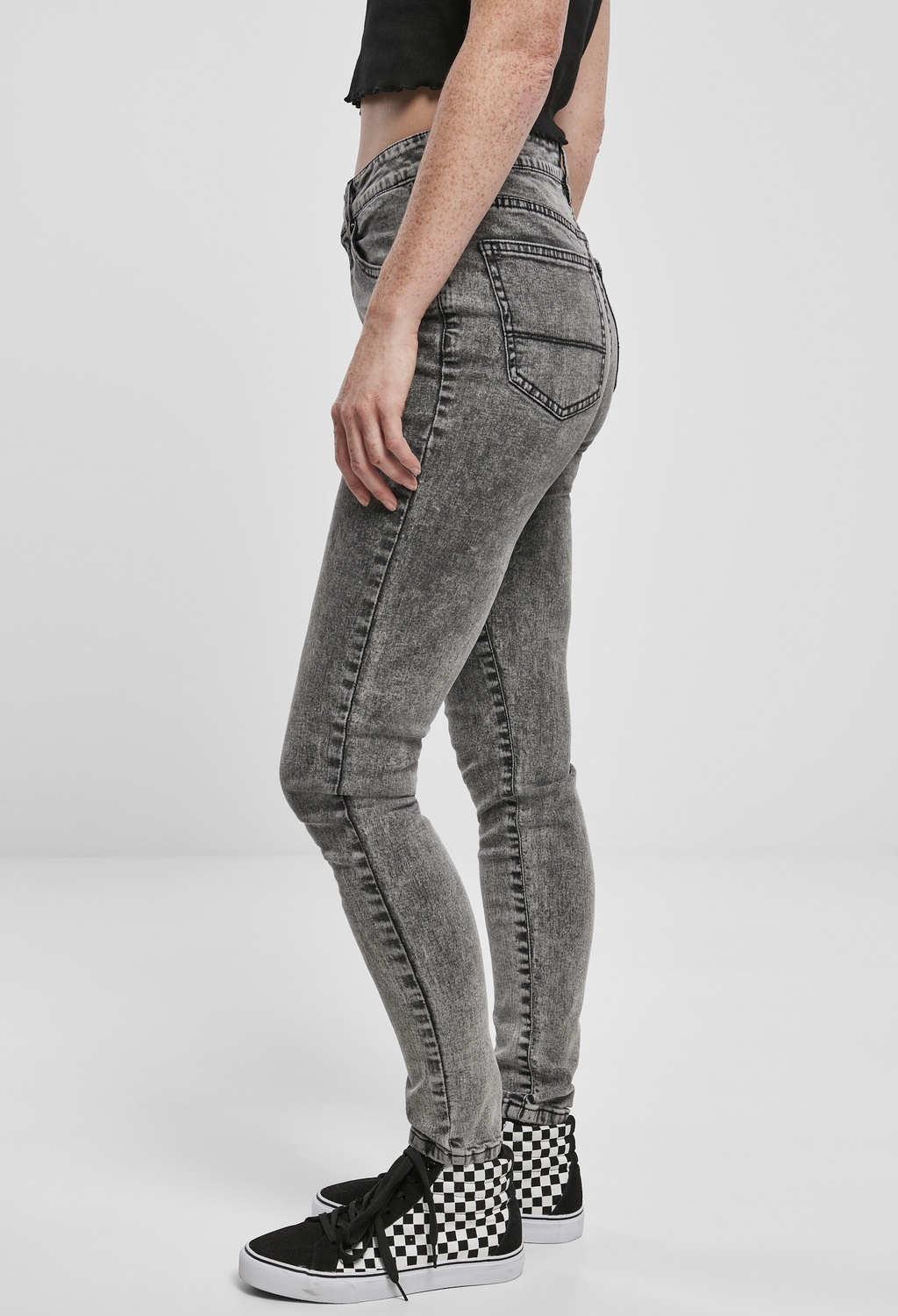 UrbanClassicsDamenHoseLadiesHighWaistSkinnyJeansBlackHeavyAcidWashed-3032