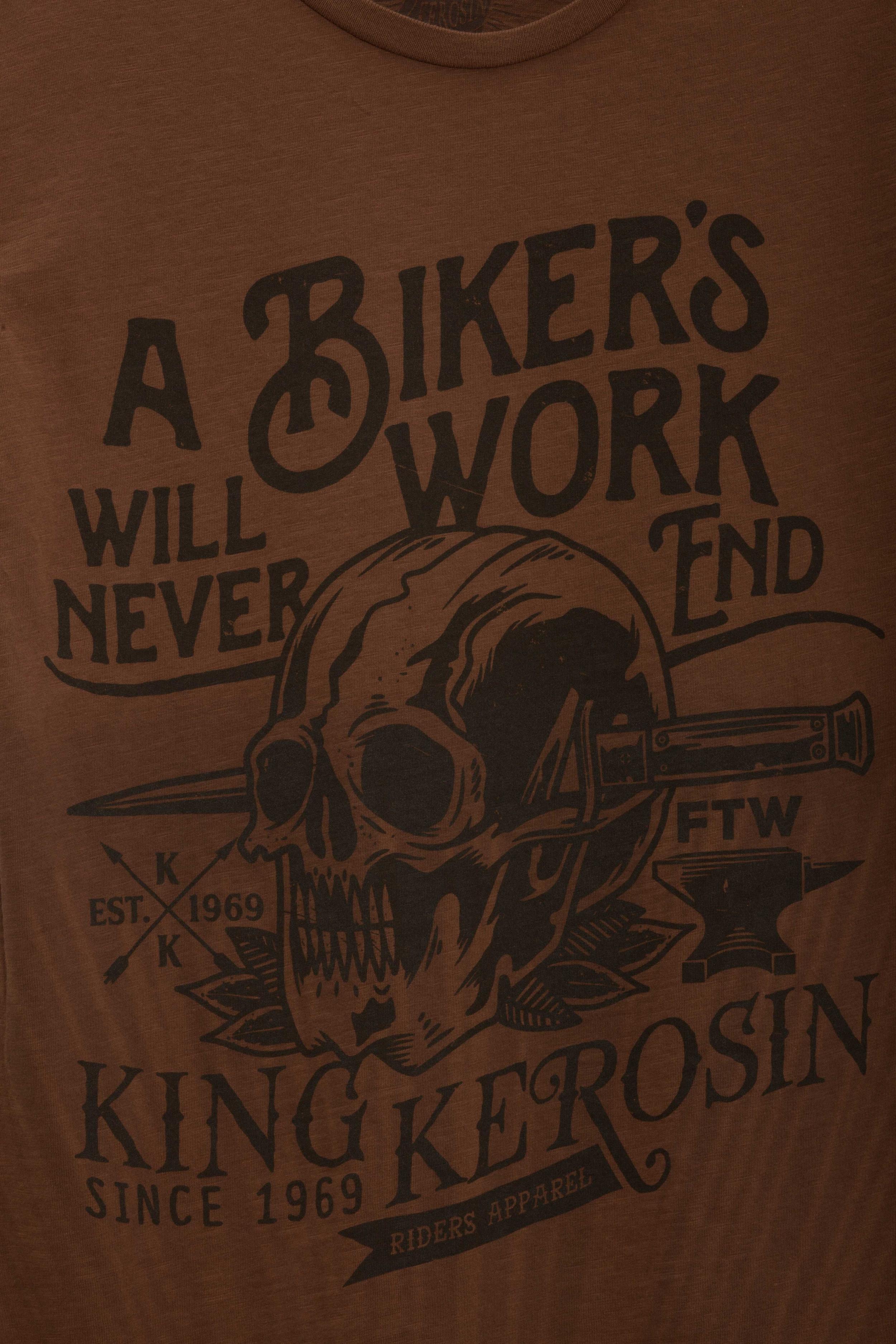 KingKerosinT-ShirtBikersWorkWatercolourBrown