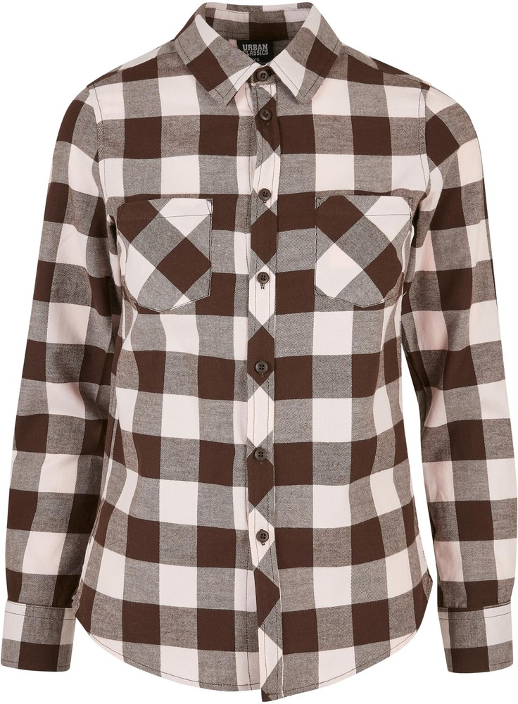 UrbanClassicsDamenHemdLadiesTurnupCheckedFlanellShirtPinkBrown-3XL