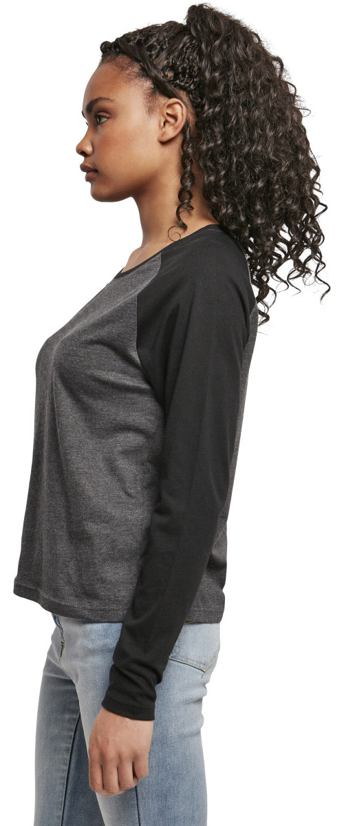 UrbanClassicsDamenLongsleeveLadiesContrastRaglanLongsleeveCharcoalBlack