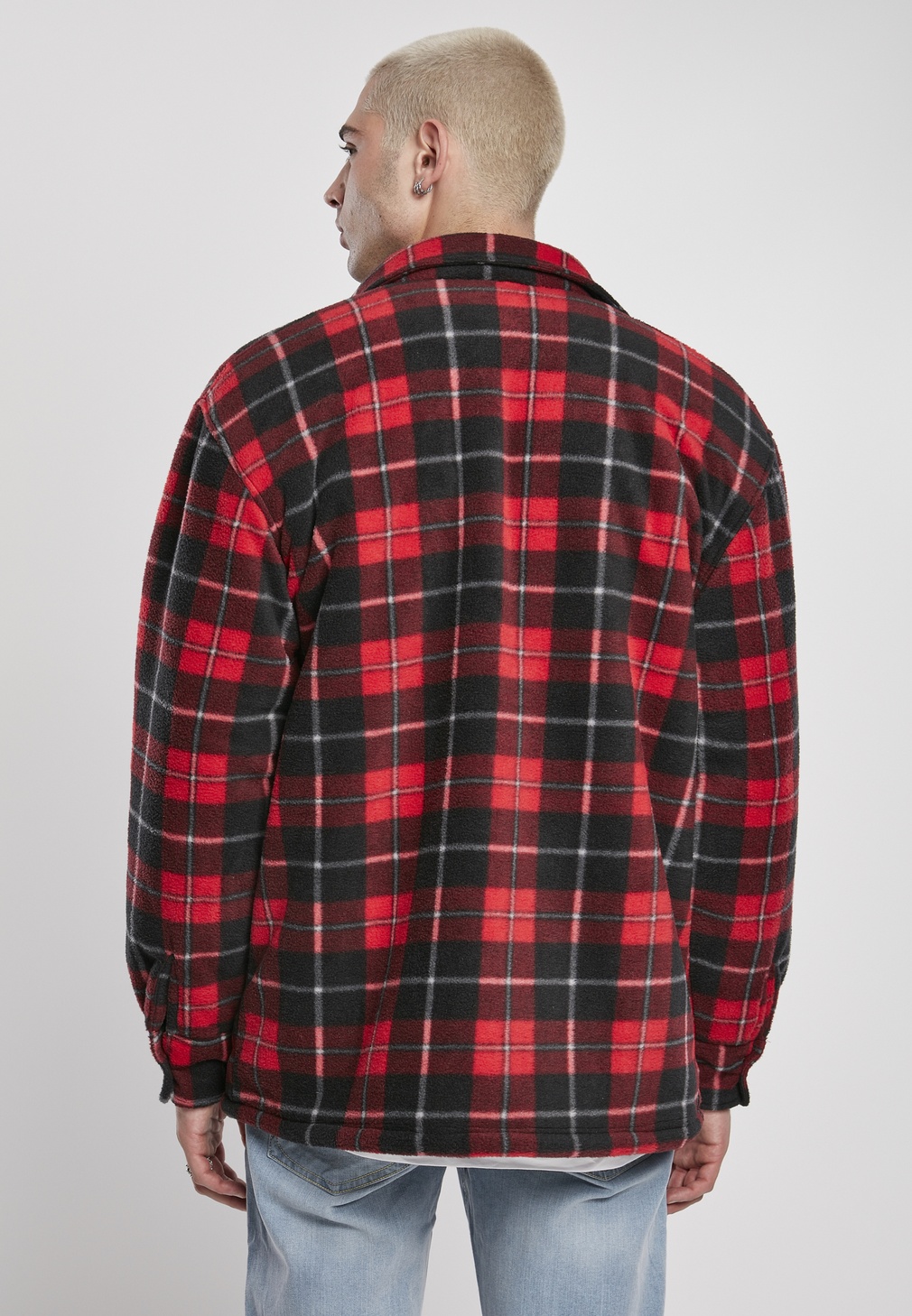 UrbanClassicsJackePlaidTeddyLinedShirtJacketRedBlack