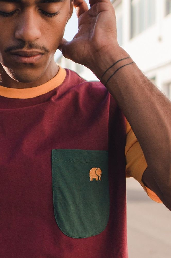 TrendsplantT-ShirtOrganicPocketColorBlockT-ShirtBurgundy