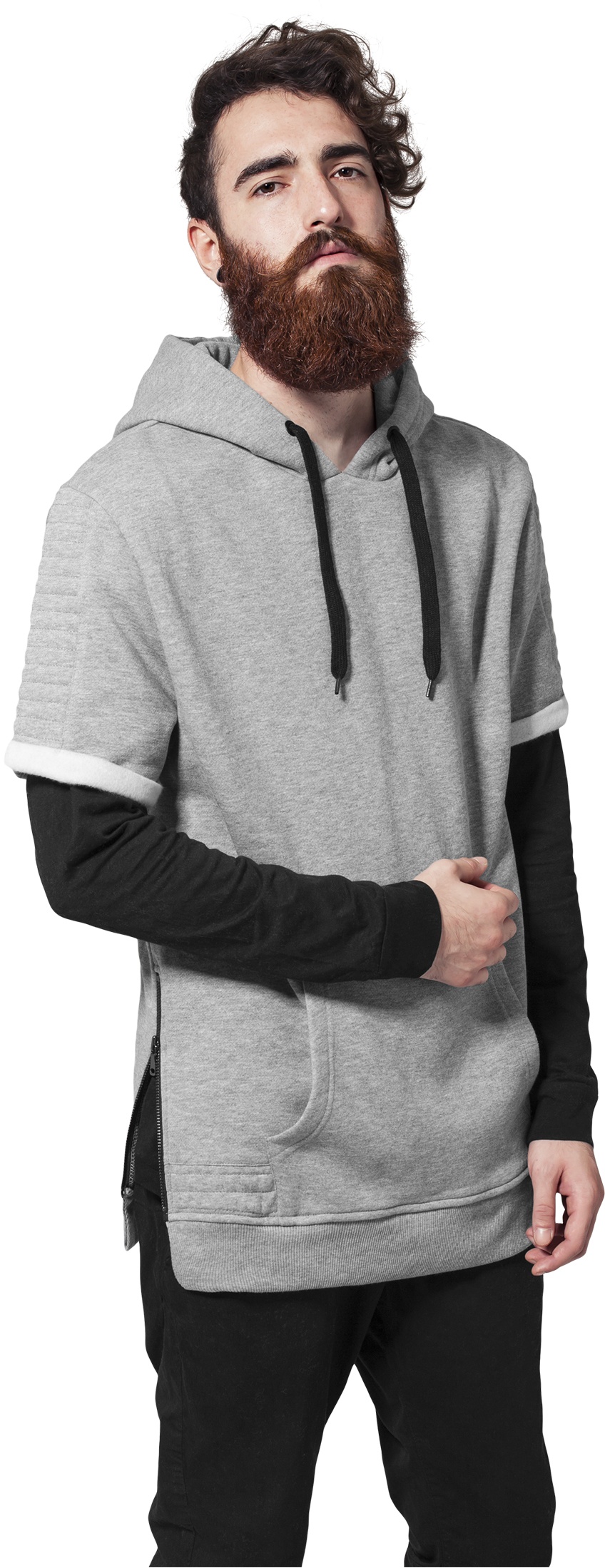 UrbanClassicsHoodieShortSleeveSideZippedHoodyGreyGrey
