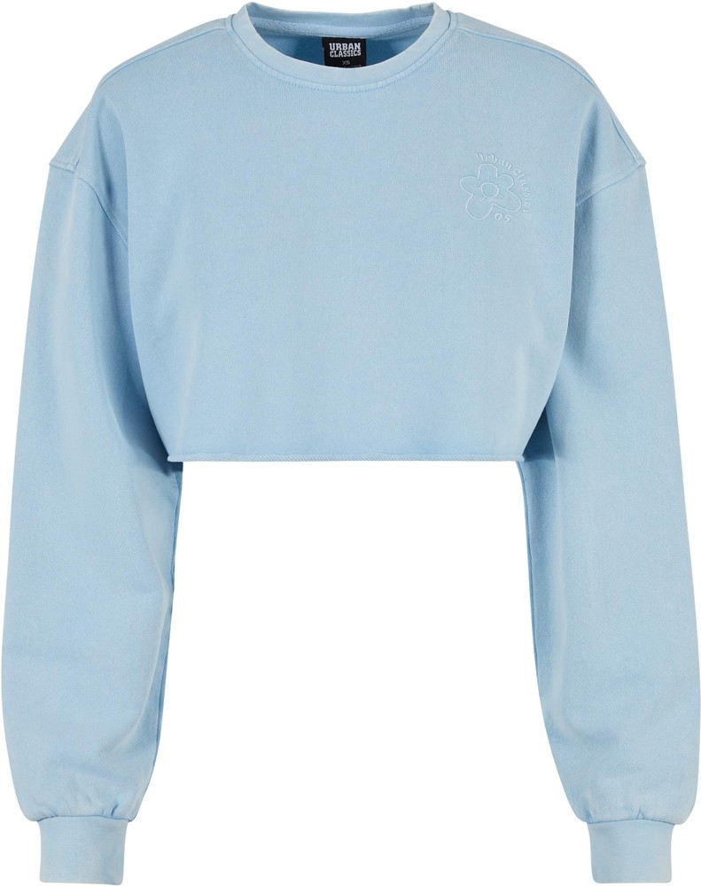 UrbanClassicsDamenLadiesCroppedFlowerEmbroideryTerryCrewneckBalticblue-3XL