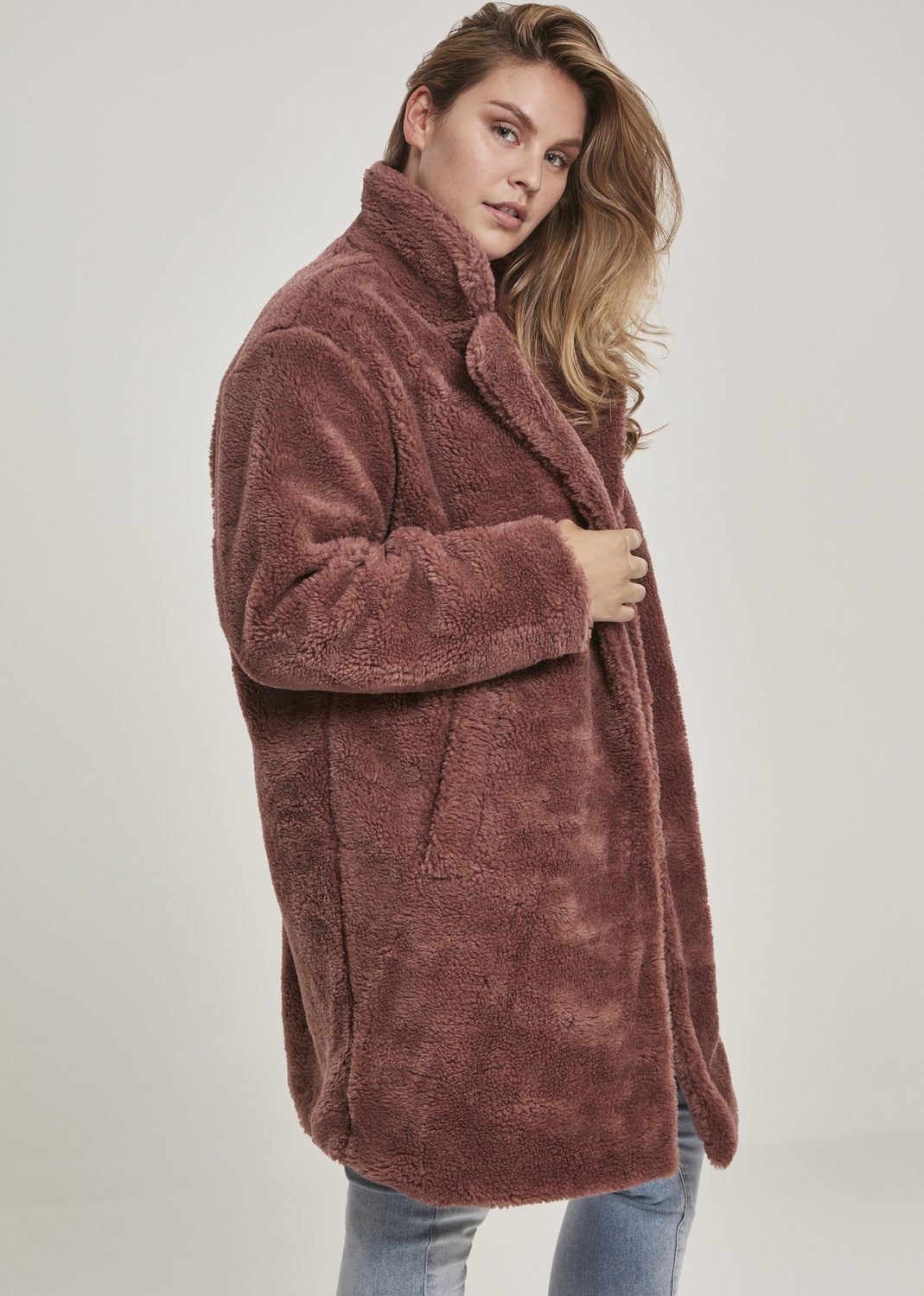 UrbanClassicsDamenWinterjackeLadiesOversizedSherpaCoatDarkrose-3XL