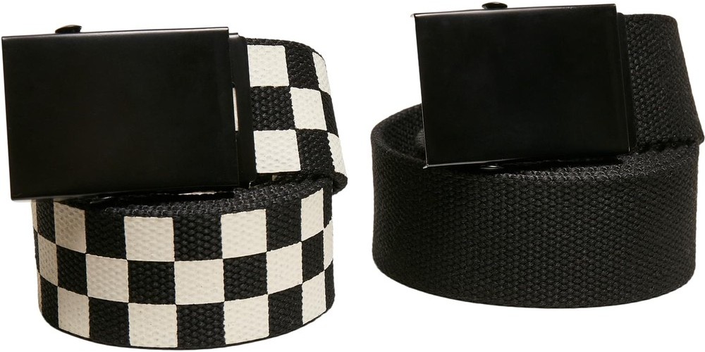 UrbanClassicsCheckAndSolidCanvasBelt2-PackBlackOffwhite