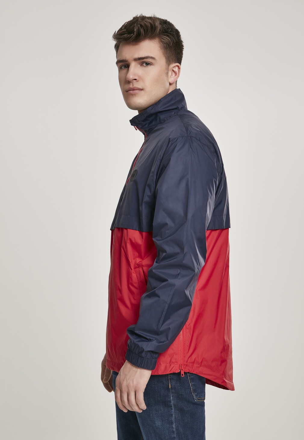 UrbanClassicsLeichteJackeStandUpCollarPullOverJacketNavyFireRed-L