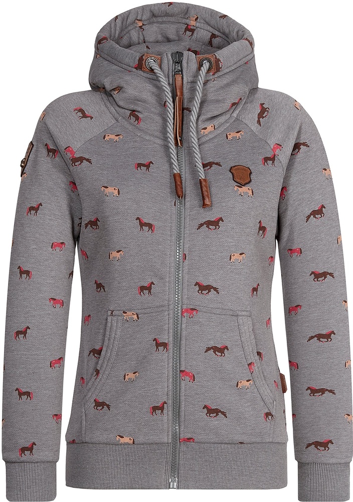NaketanoDamenSweatjackeBrazzo1801-0301DarkGreyMelangeSmallHorses-XS