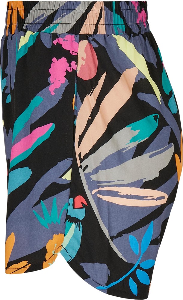 UrbanClassicsDamenLadiesAOPViscoseResortShortsBlackfruity-3XL