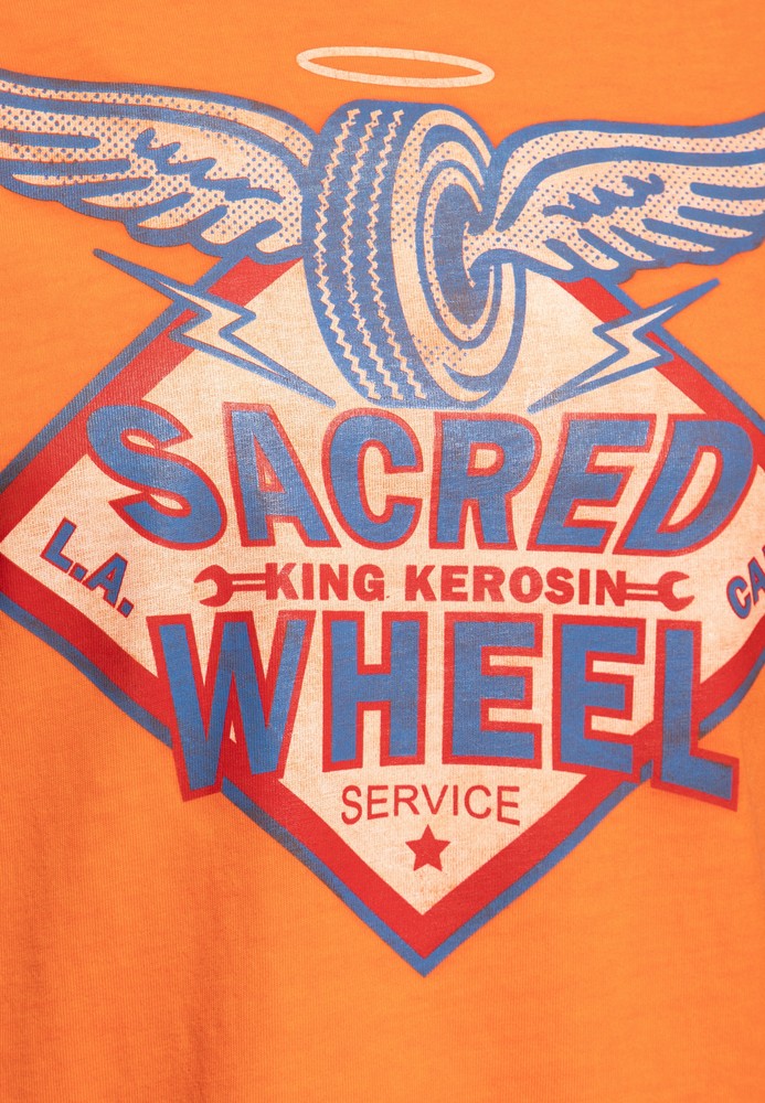 KingKerosinSacredWheelOilWashedT-ShirtOrange
