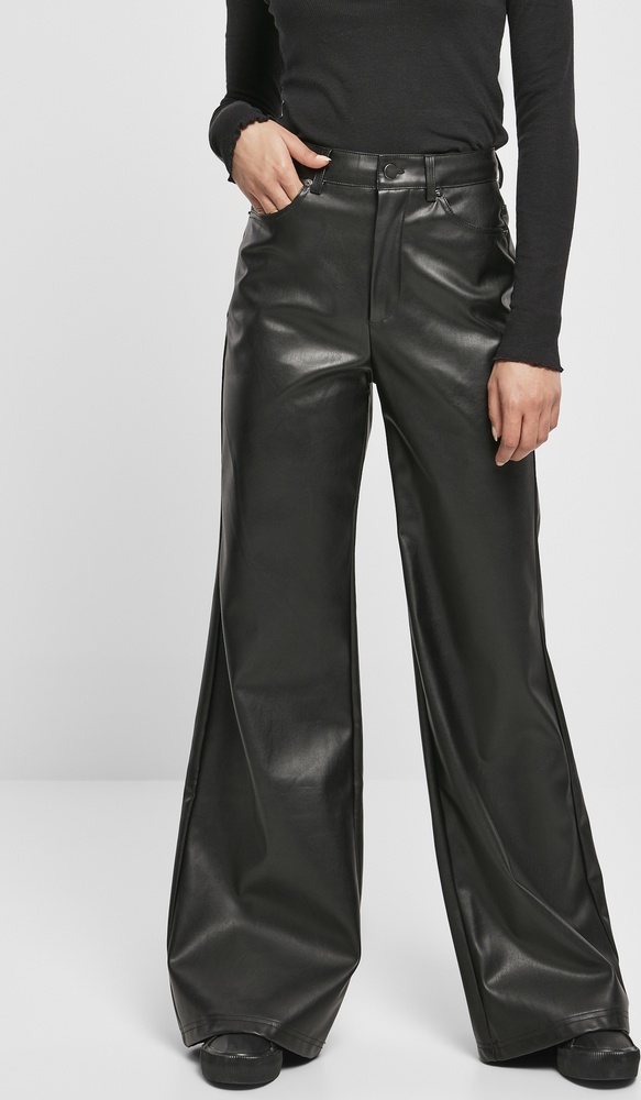 UrbanClassicsDamenHoseLadiesFauxLeatherWideLegPantsBlack