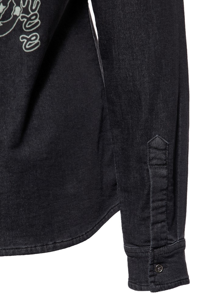 QueenKerosinDamenSnakeGirlWashedJoggdenimShirtSchwarz