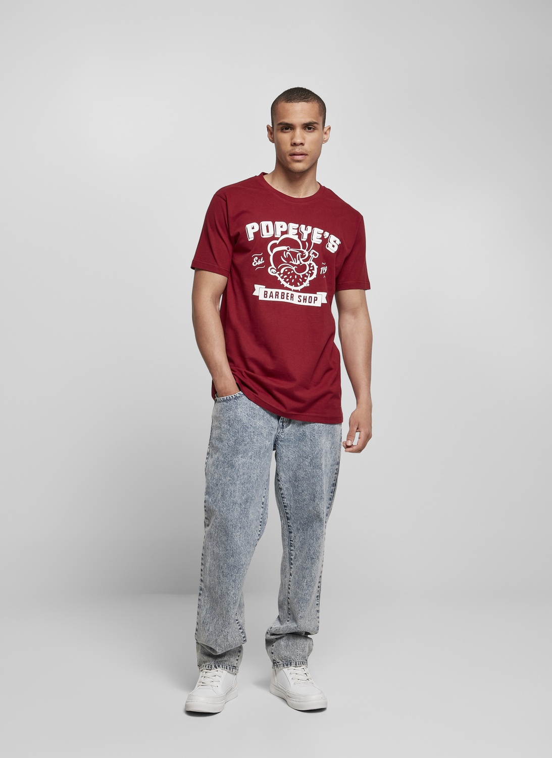 MerchcodeT-ShirtPopeyeBarberShopTeeBurgundy-L