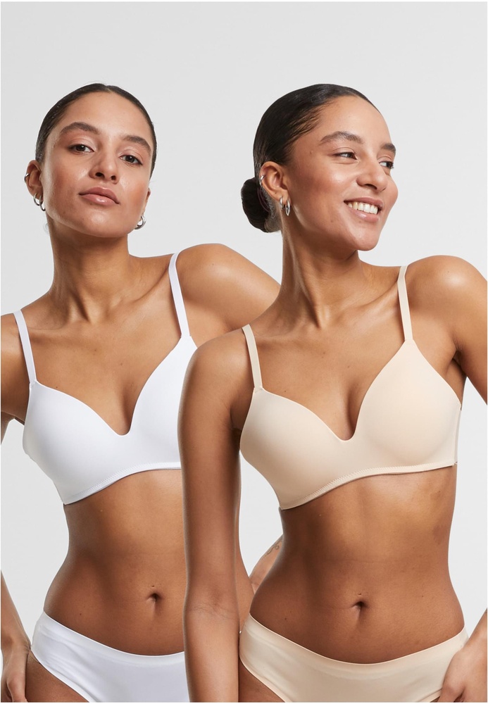 UrbanClassicsDamenbgelloserBHLadiesBasicPaddedBra2-PackTB7654AWhiteBeige-70A