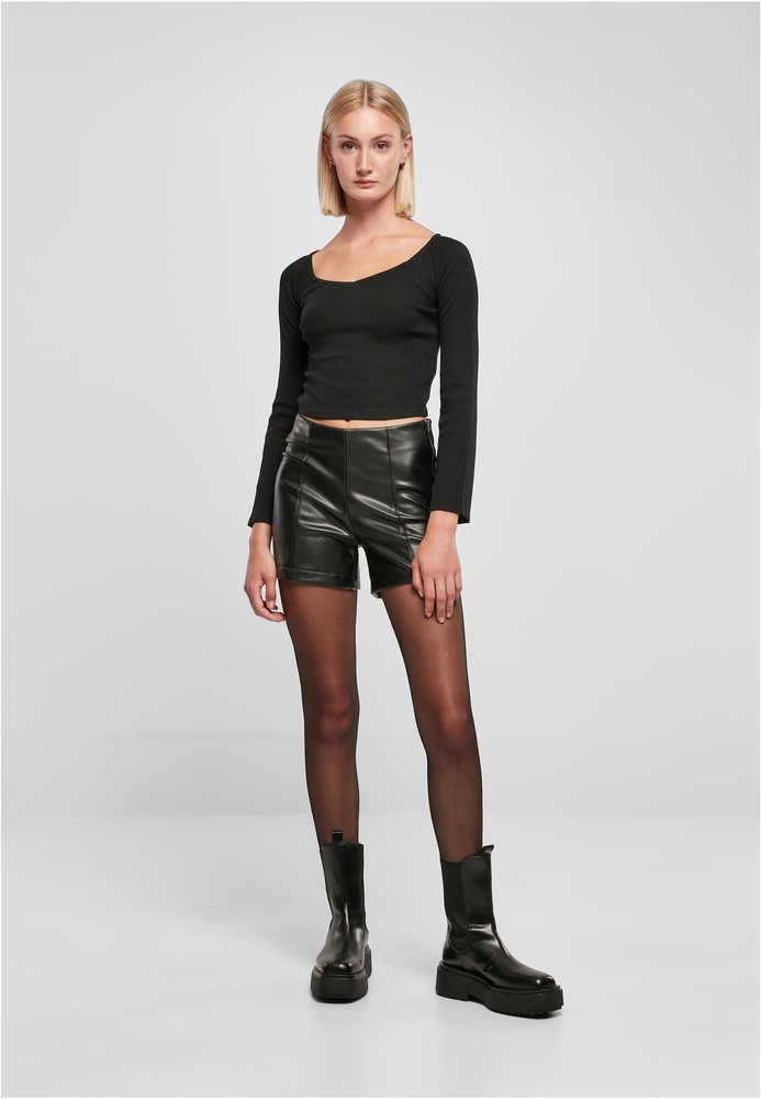 UrbanClassicsDamenLadiesShortRibWideV-NeckLongsleeveBlack