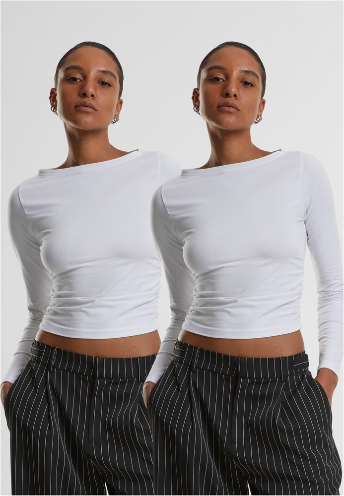 UrbanClassicsDamenLadiesRuffledSuperSlimLongsleeve2-PackTB7088AWhite-3XL