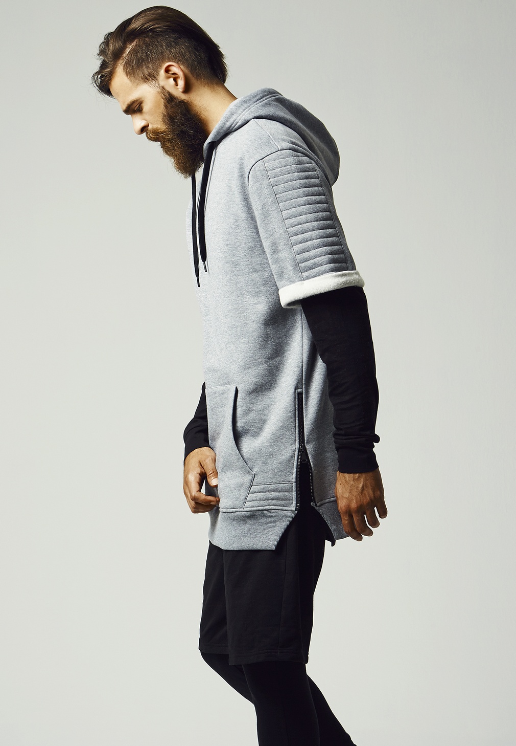 UrbanClassicsHoodieShortSleeveSideZippedHoodyGreyGrey