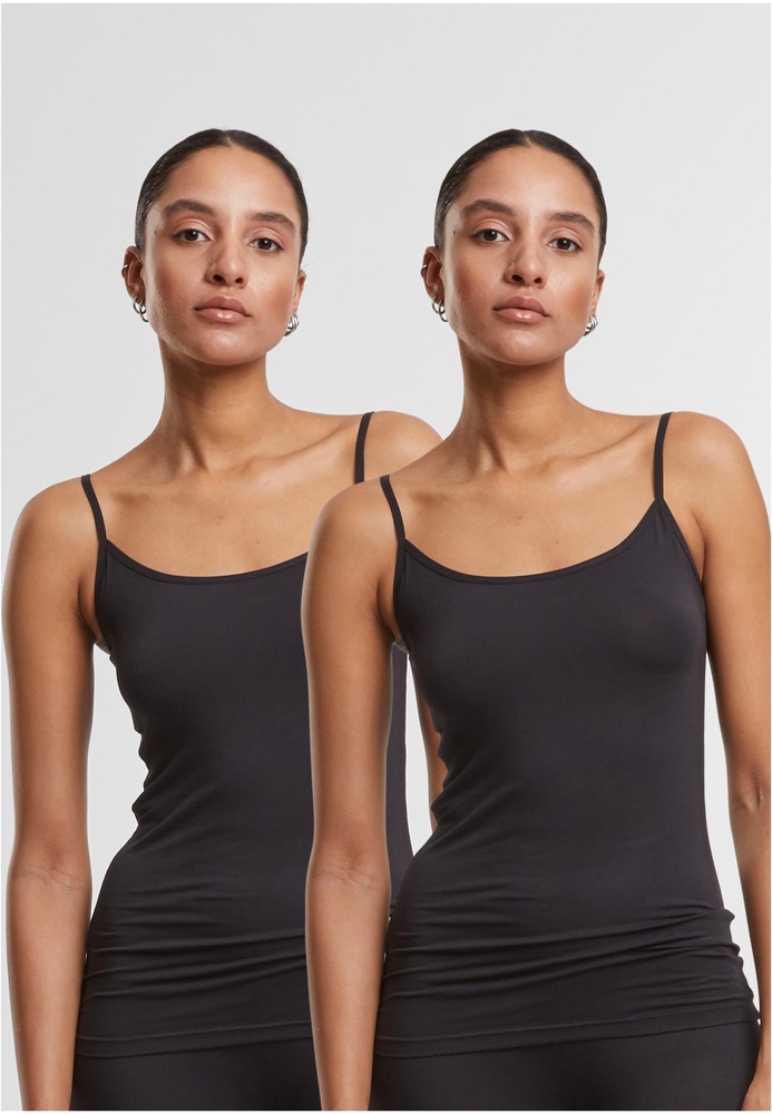 UrbanClassicsDamenLadiesNaturalFibreTankTop2-PackTB7675ABlackBlack-L