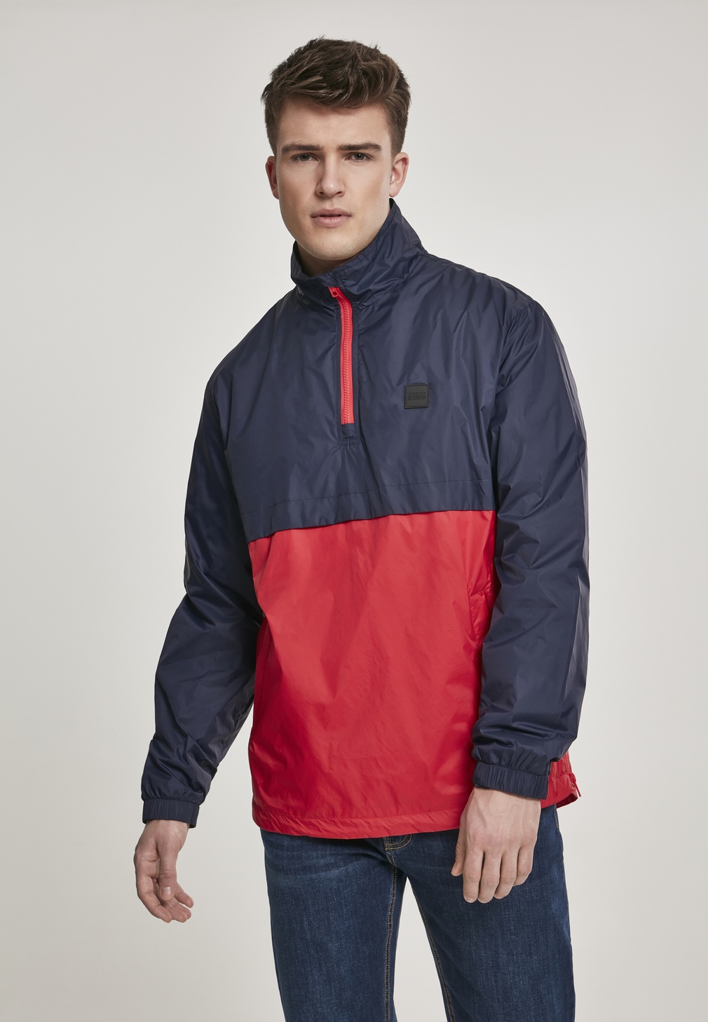 UrbanClassicsLeichteJackeStandUpCollarPullOverJacketNavyFireRed-L